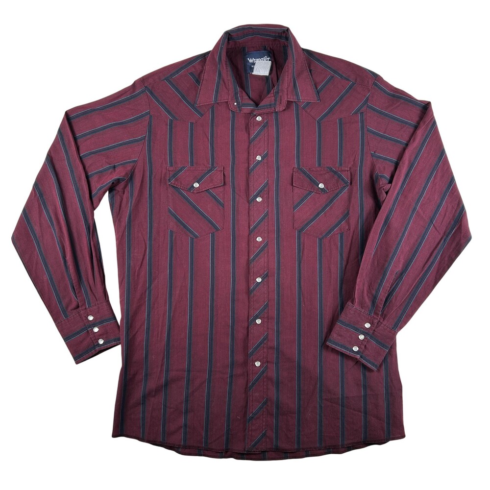 Vintage Wrangler Shirt Mens Large Stripe Long Sleeve Western Snap Pockets Casual